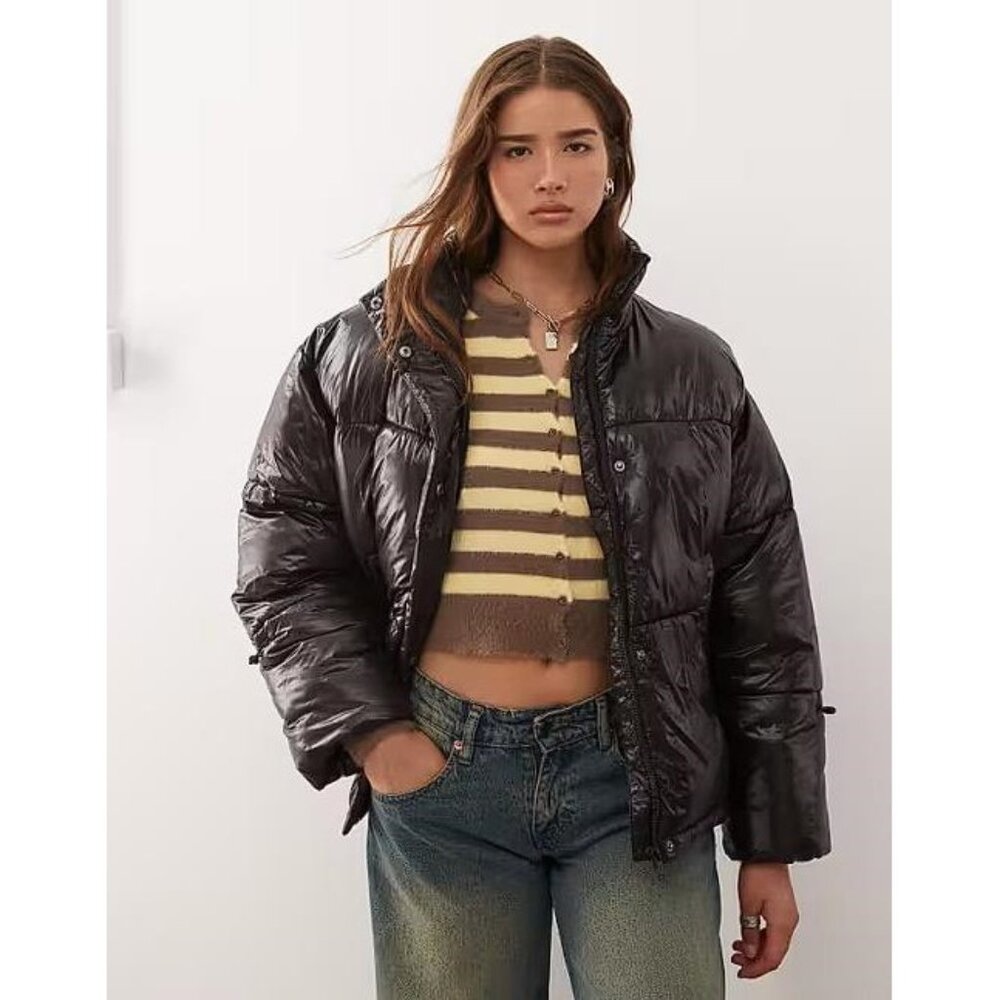 NOISY MAY Women's Shiny Puffer Jacket Size XS In Black